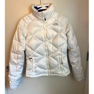 North Face Women’s Medium White Quilted Puffer Jacket Zip Front Goose Down